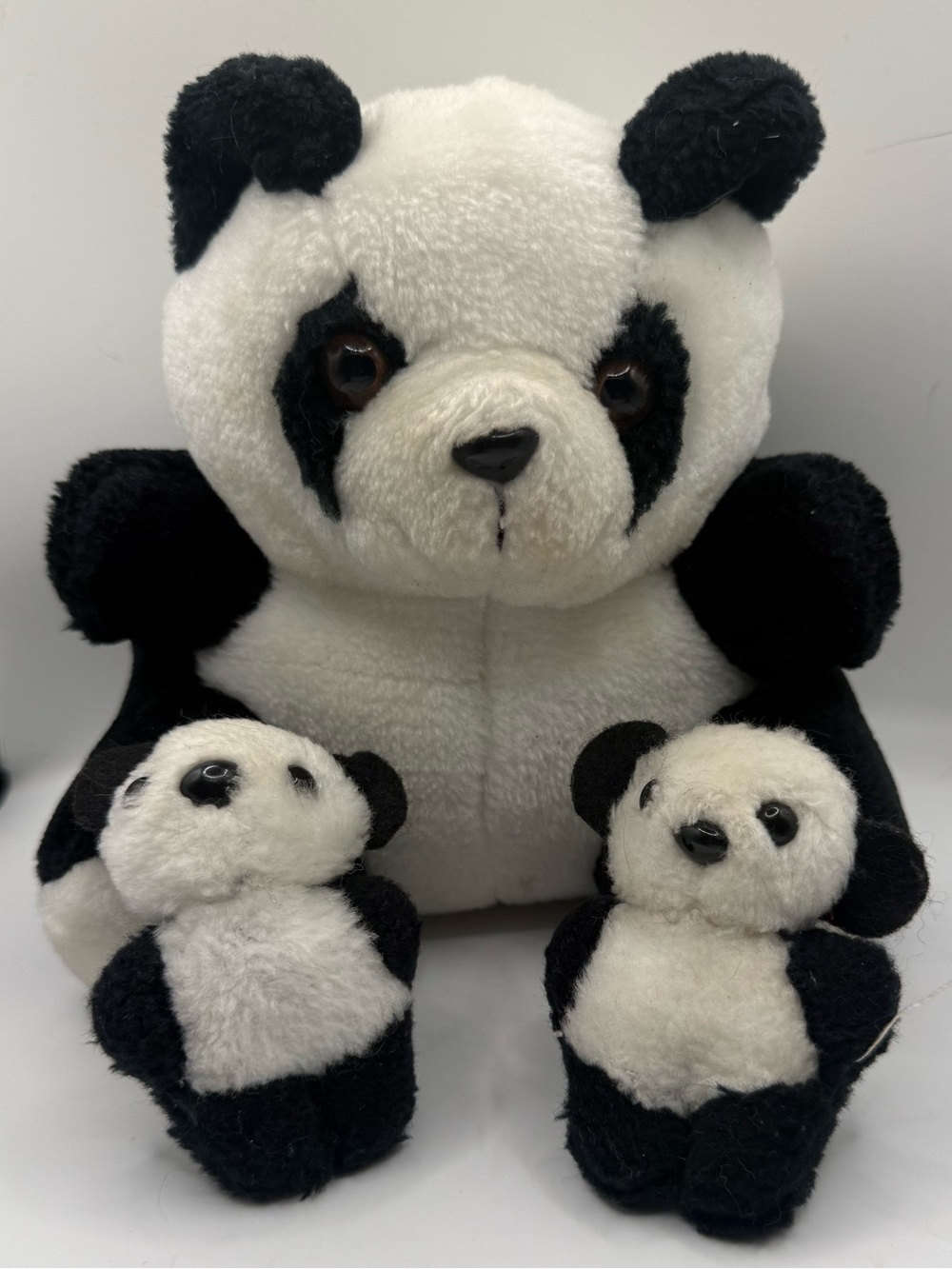 1989 Raffoler Plush Panda Family Stuffed Toys Mom and 2 Babies